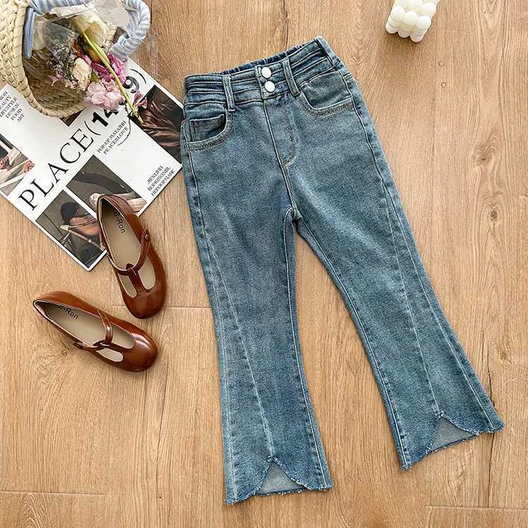 Jeans Spring Girls Vintage denim slit bell bottoms high elastic slim-fit jeans
