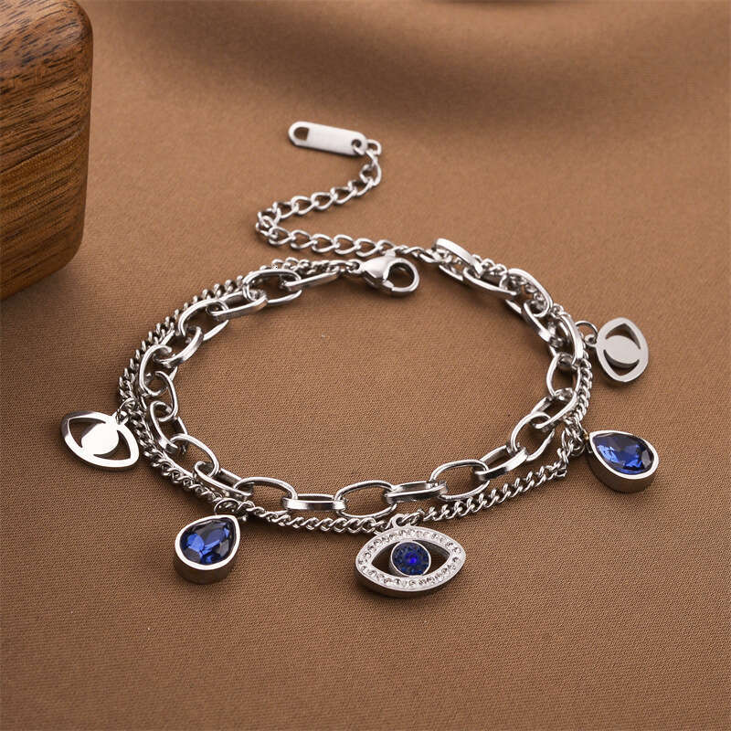 Elegant Dual-Layer Titanium Steel Bracelet for Women Featuring a Classic Devil's Eye Design