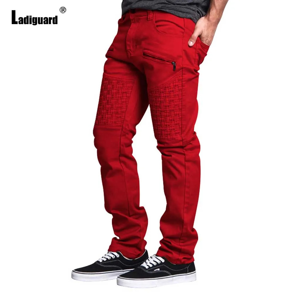 Ladiguard Mens Casual Stand Pocket Pants Solid Blue Cargo Trouser Men Streetwear Plus Size Fashion Pleated Sweatpants 240806