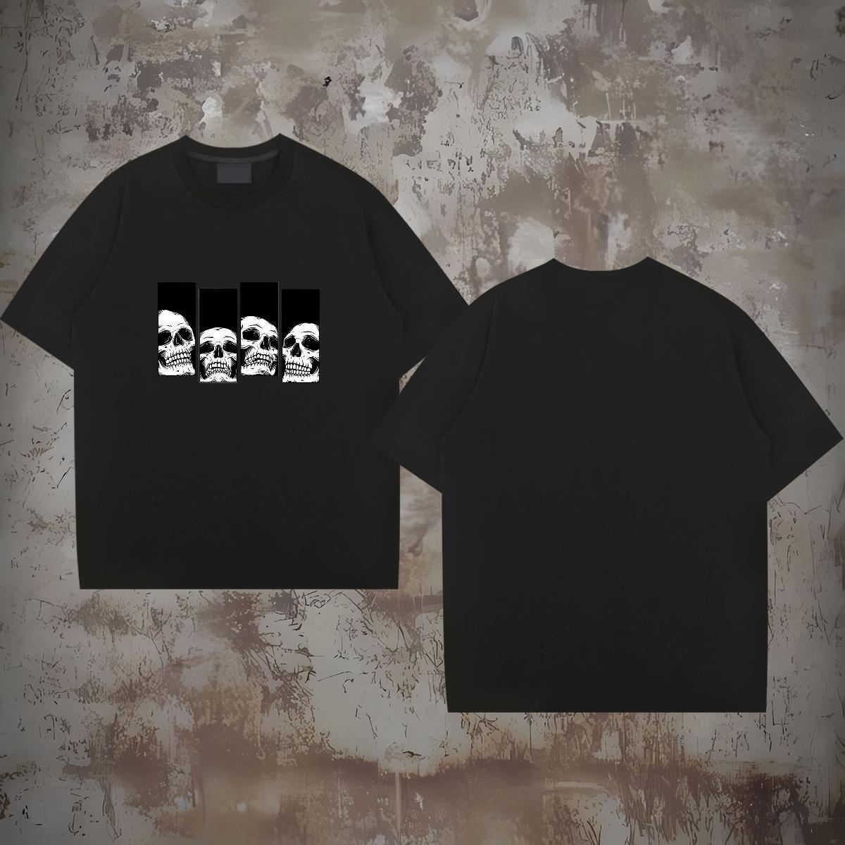 Classic Man T Shirts skull Tops 100% Cotton 230g Anime Printing Street Cool Graphic Breathable Crew Neck Tshirts