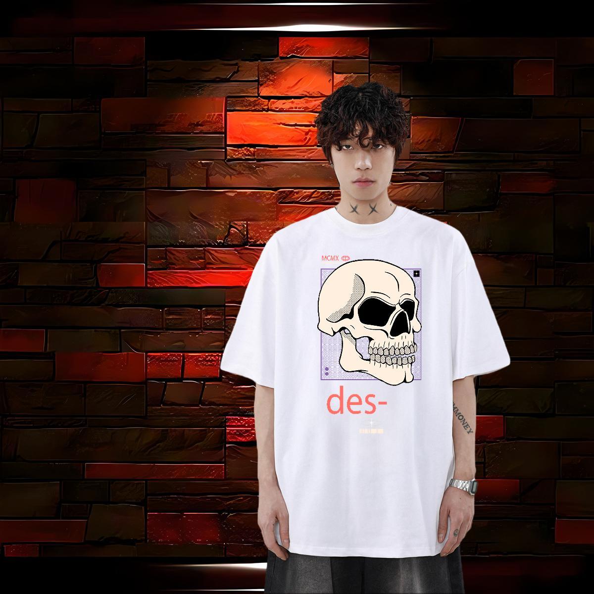 Wholesale Man T Shirts skull Tops 230g Cotton Beach Cool Design Plus Size Cartoon O-Neck Short Sleeve Tshirt for Man Woman