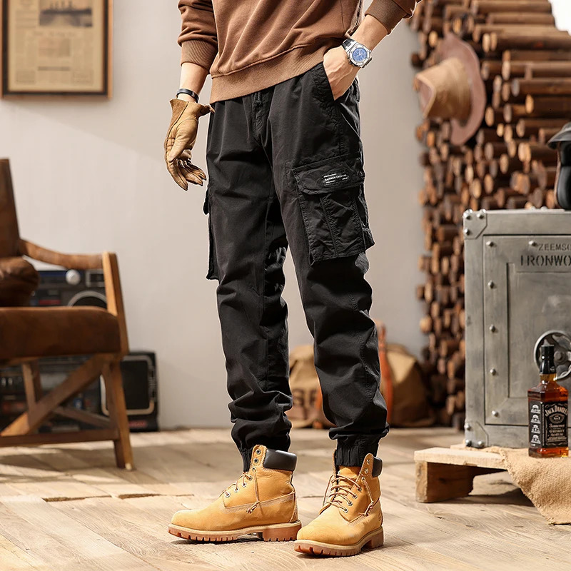 Spring and Autumn Mens Casual Fashion Work Pants Wear resistant Multi pocket Straight leg 240806