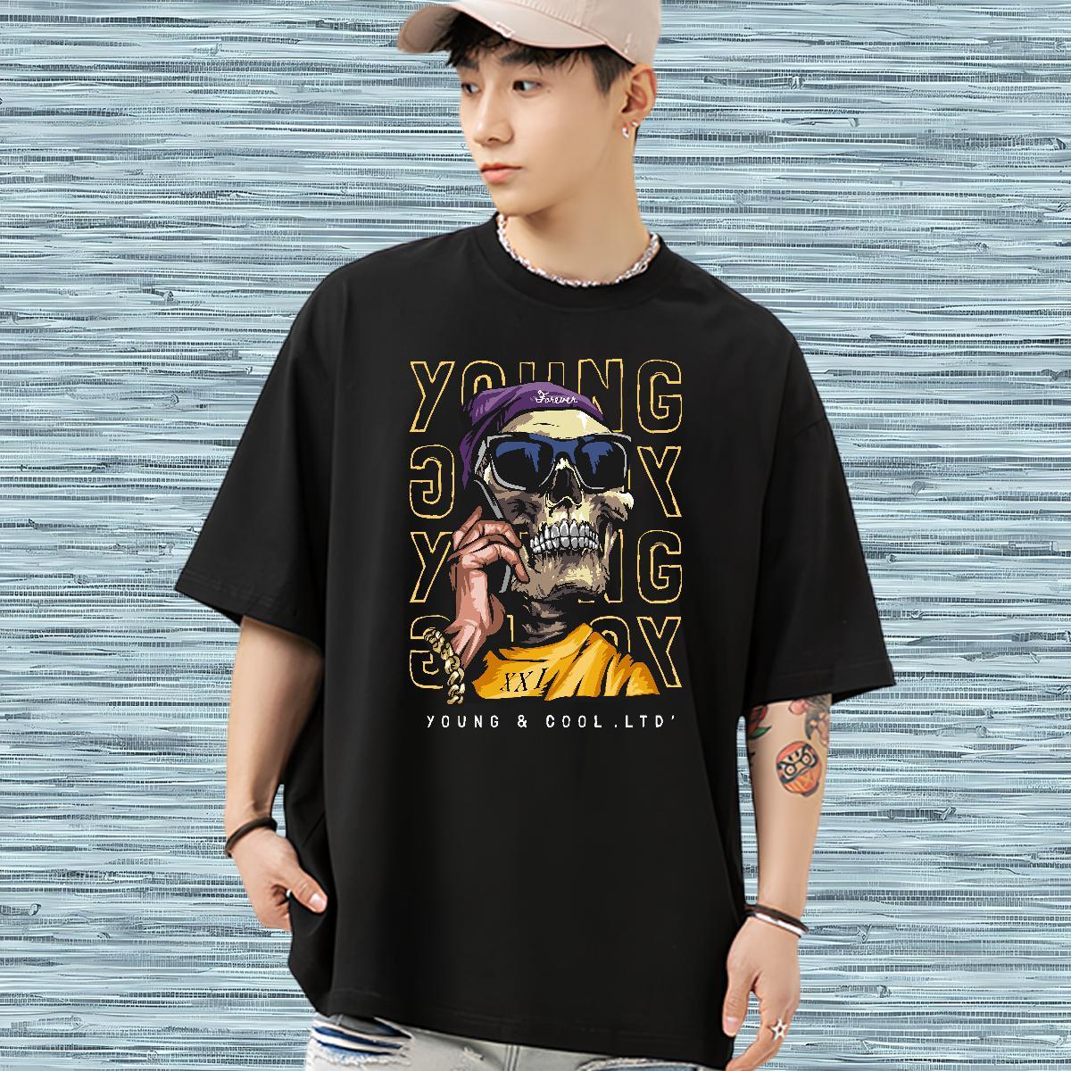 Factory Direct T Shirts Men skull Tees Shirts 100% Cotton 230g Sport Loose Fit Oversized Crew Neck Men Tshirts
