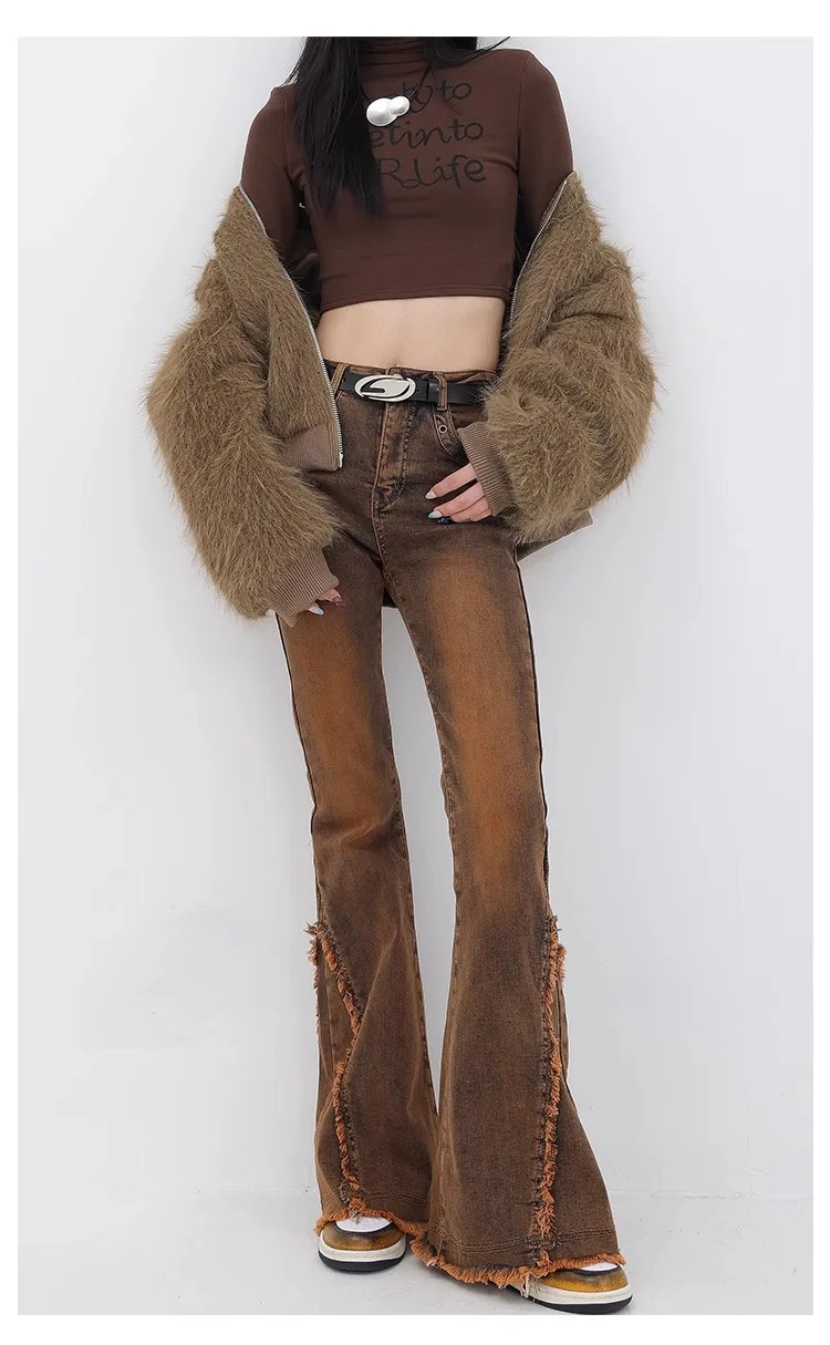 Fashion Denim Pants Women High Street Slim Bell Bottoms Female Basic Simple Jeans Full Length Streetwear Y2K Vintage 240807