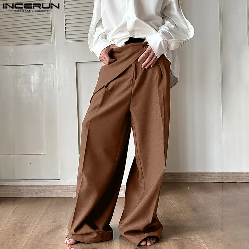 INCERUN Korean Style Pantalons Mens Pleated Wide Leg Long Pants Casual Fashionable Male Solid All-match Trousers S-5XL 240807
