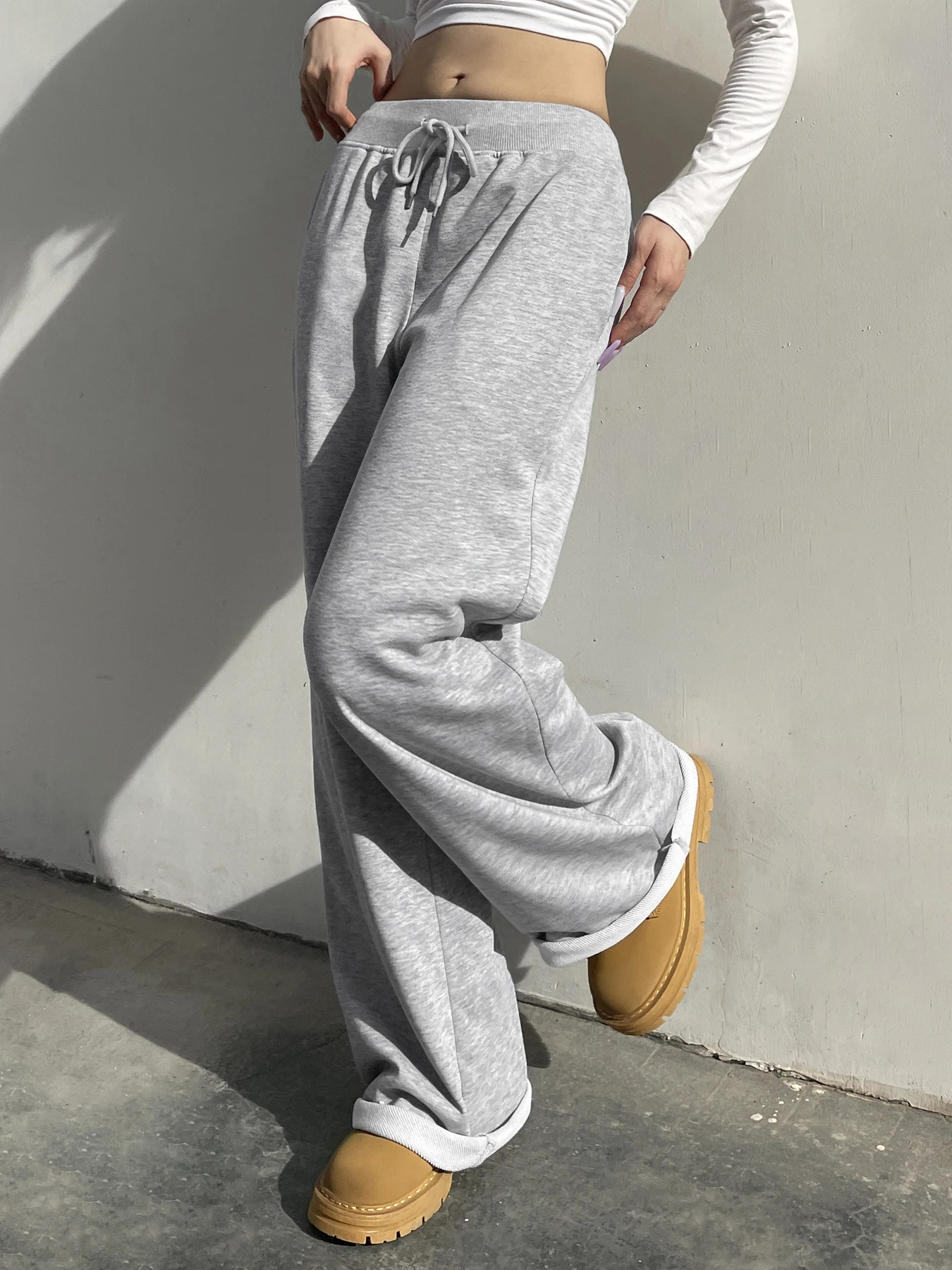 Rockmore Casual Gray Sweatpants Women Basic Straight Baggy Sport Pants Korean Y2k Streetwear Low Waist Trousers Daily Clothes Z260312