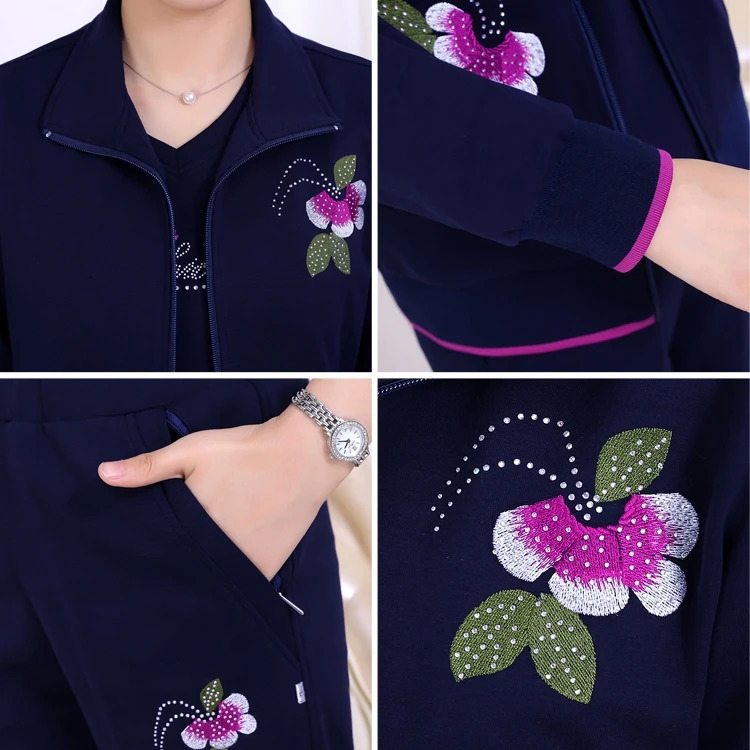 Leisure Sports suit female Large size Middle age clothing Autumn Fashion 3-piece set printing pants sporting suits 4XL 240807