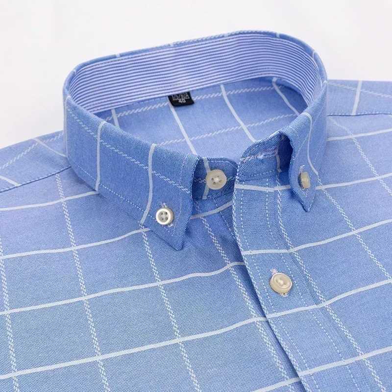 Oxford Men Fashion 100% Cotton Thin Long Sleeve Casual Slim Solid Color Plaid Print Stripe Formal Dress Shirt Plus 7XL 6XLM240807