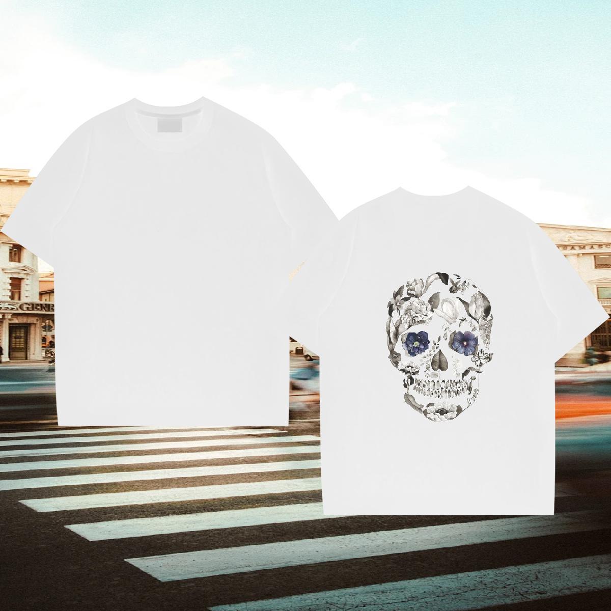 DIY T Shirt For Man skull Clothes 100% Cotton 230g Summer Casual Classic DIY Logo Oversized Breathable Short Sleeve Men Tshirts