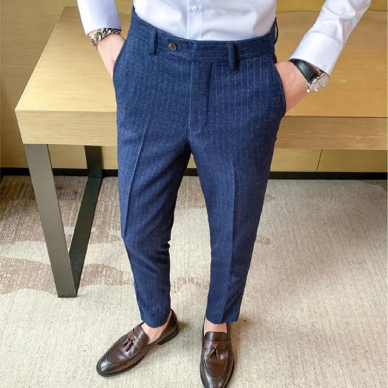 Mens Spring Autumn Fashion Business Casual stripe Suit Trousers Male Solid Color Straight Pants Men Loose Cotton 240806