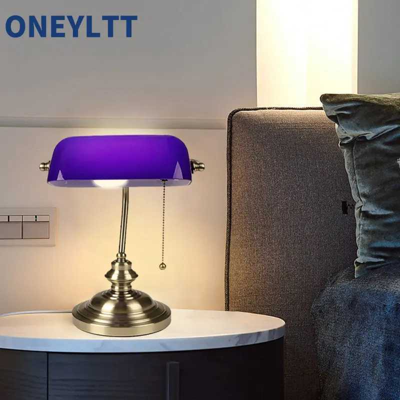 Classical vintage banker lamp table lamp E27 with switch Green glass lampshade cover desk lights for bedroom study home reading Y240806