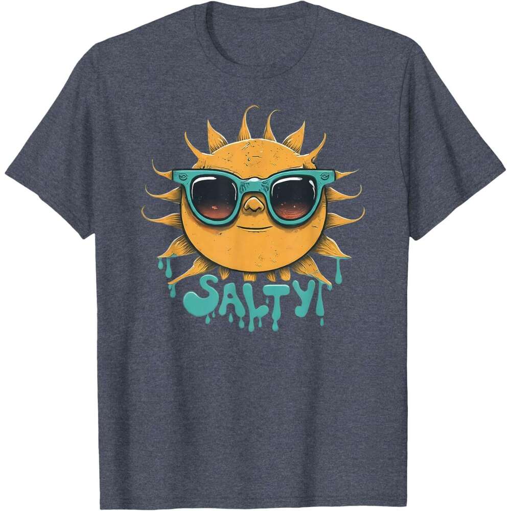 Mens T shirt Big Smiling Sun with Sunglasses Dripping Salty T-Shirt shirts tshirt graphic tee Casual tops summer clothes Short sleeve Free shipping