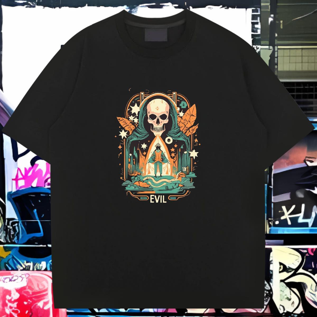 Fashion Designer Mens T Shirts skull Polos 230g 100% Cotton Casual Beach Cool Design Black White Round Neck Short Sleeve Couples T Shirts
