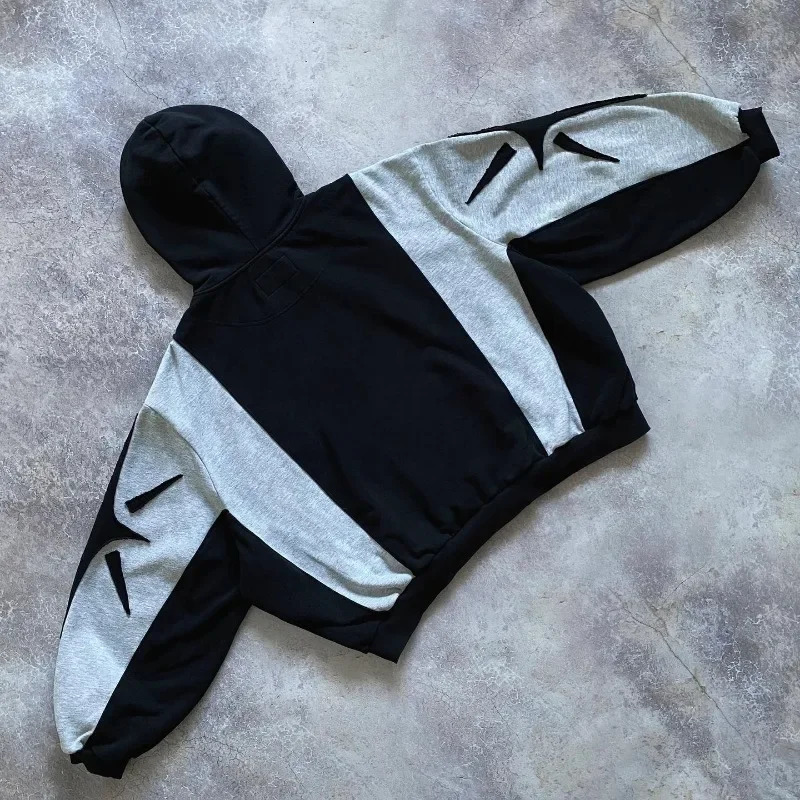 Y2K Streetwear Zip Up Hoodie Harajuku Patchwork Goth Vintage Hip Hop Oversized Men Women Sweatshirt Fashion Casual Tops 240806