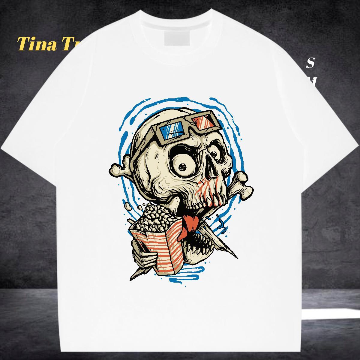 DIY T shirt skull Clothes 230g Cotton Casual Beach Cool Design Anime Short Sleeve O-Neck Tshirt for Man Woman