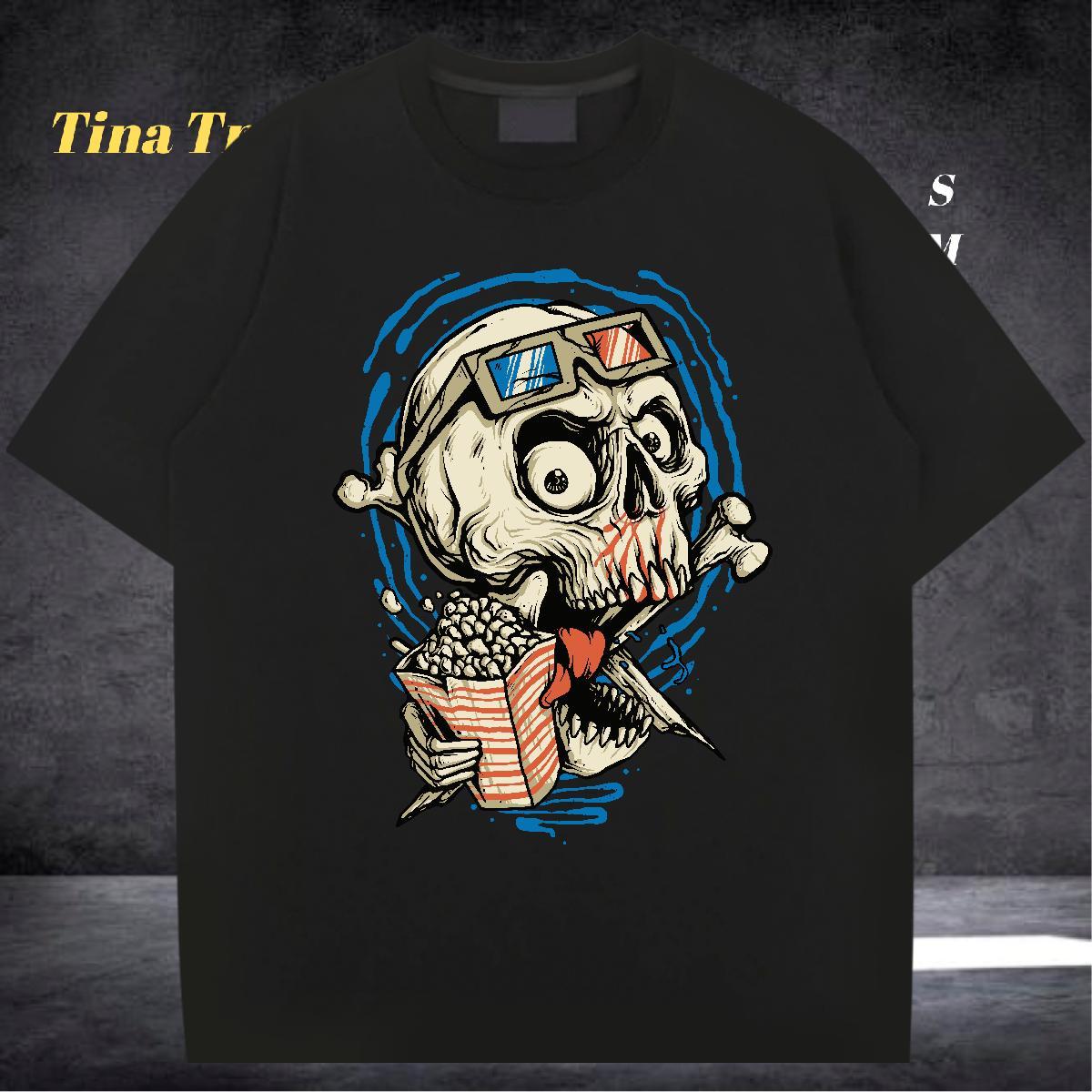 DIY T shirt skull Clothes 230g Cotton Casual Beach Cool Design Anime Short Sleeve O-Neck Tshirt for Man Woman