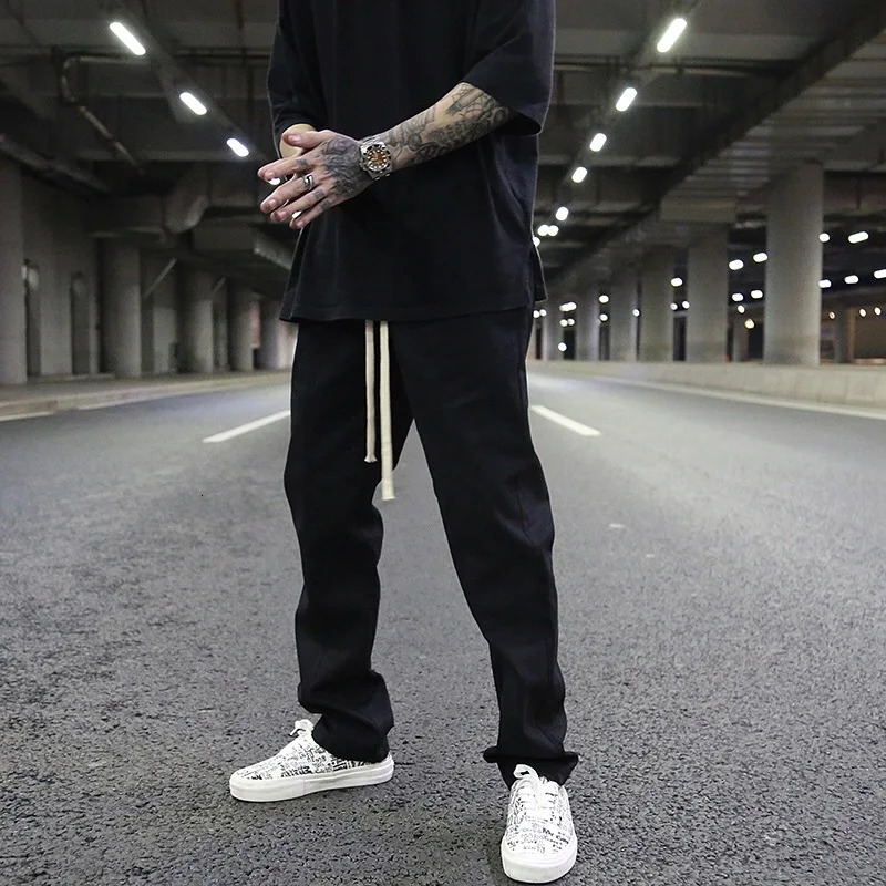 Black Khaki Retro Pants Baggy High Street Mens Joggers Vintage Straight Trousers Loose Casual Back Pockets Sweatpants for Men 240806