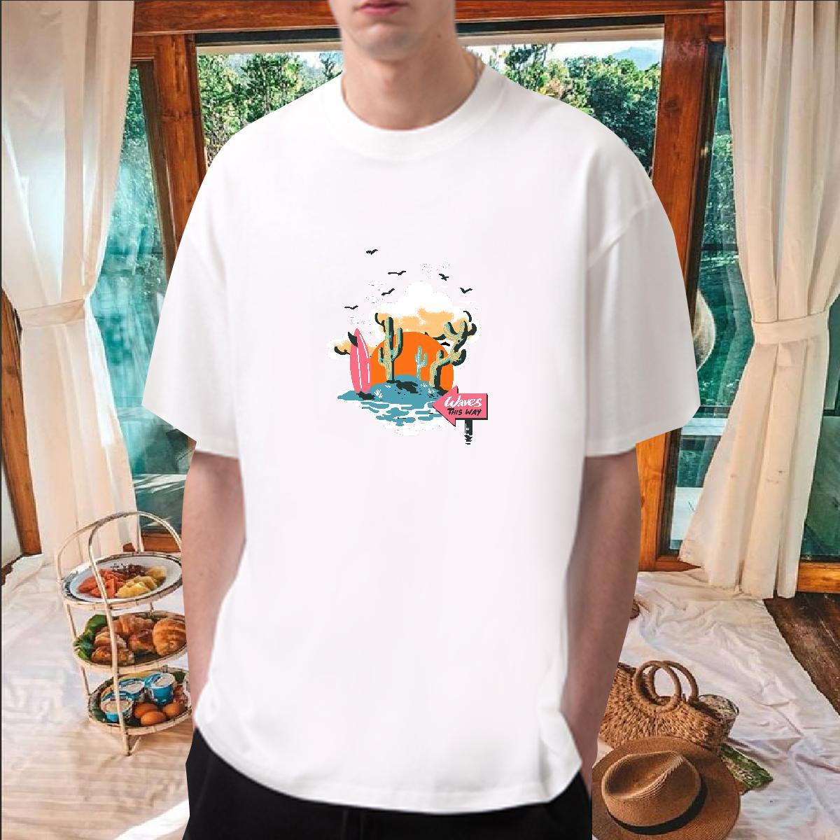 Casual New T Shirt For Man beach Tshirts 100% Cotton 230g Outdoor Loose Fit Anime Breathable Crew Neck Tshirt for Man Woman