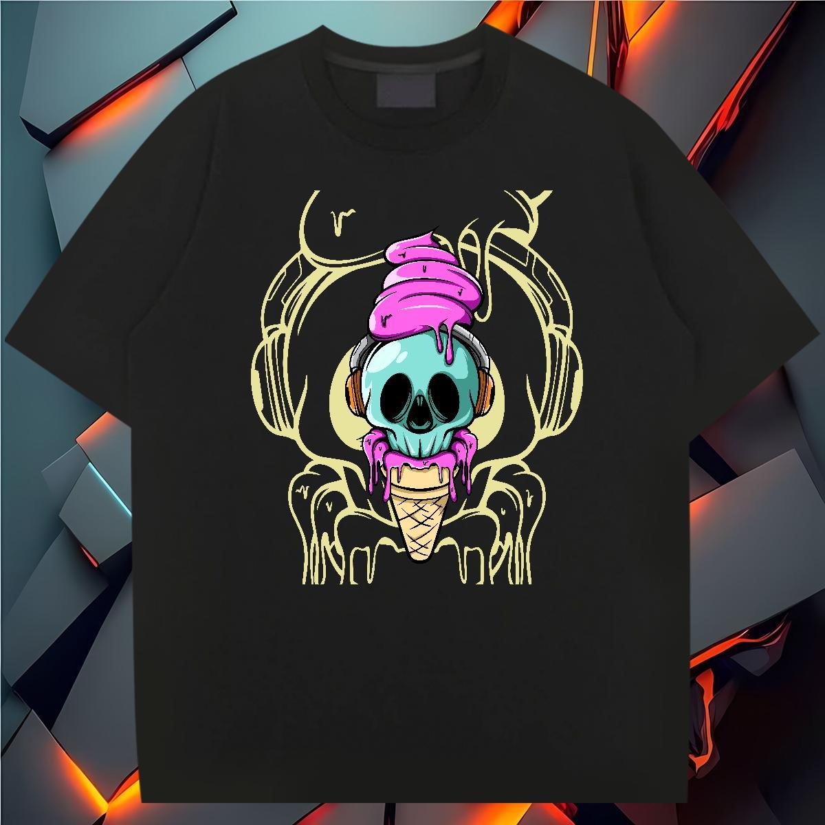 2024 DIY T-Shirts skull Tees Shirts 230g Pure Cotton Outdoor Loose Anime Breathable Short Sleeve Men Tops Tees