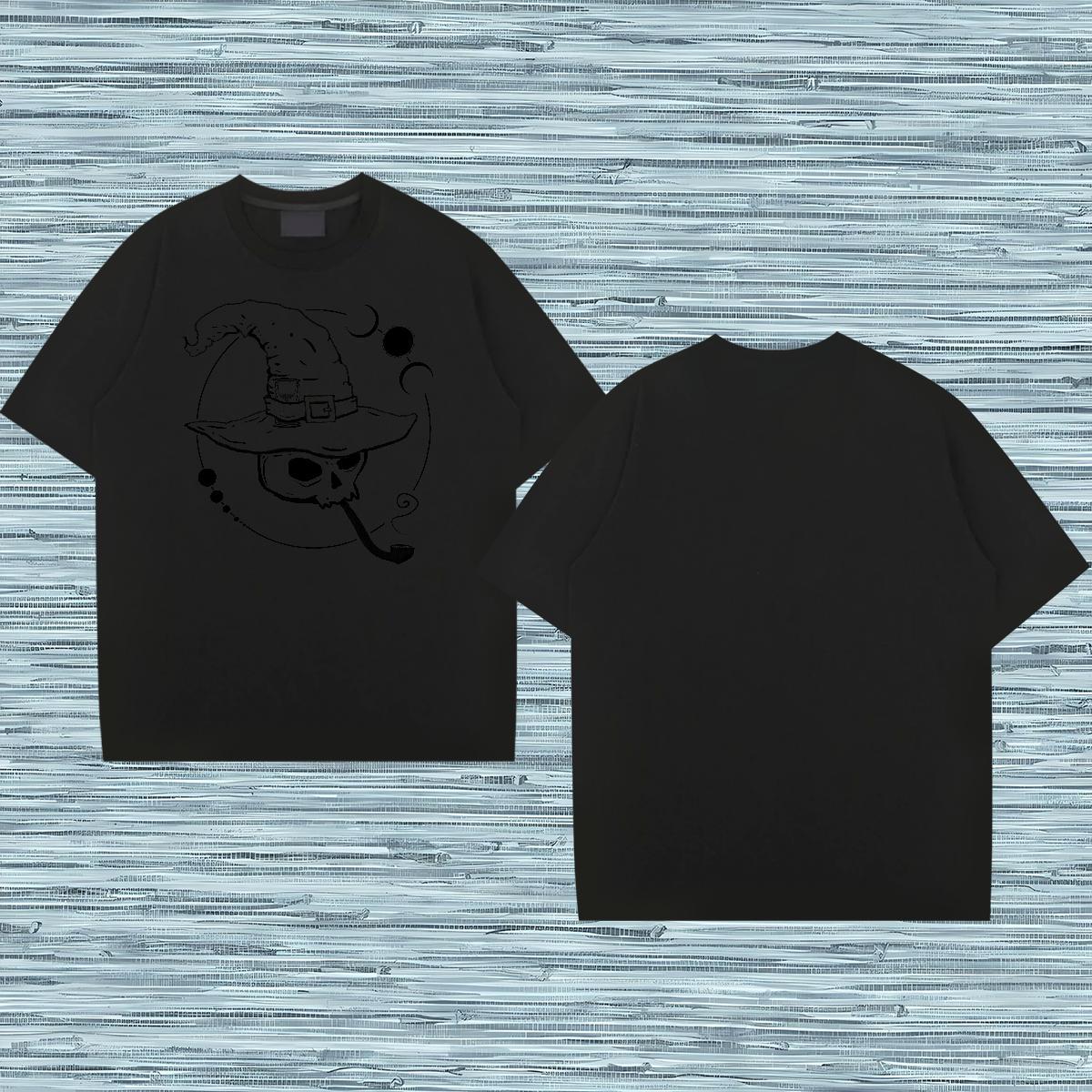 Fashion T Shirts Men skull Clothings 230g 100% Cotton Casual Daily Wear Unisex Floral Print Breathable Short Sleeve Tshirt for Man Woman