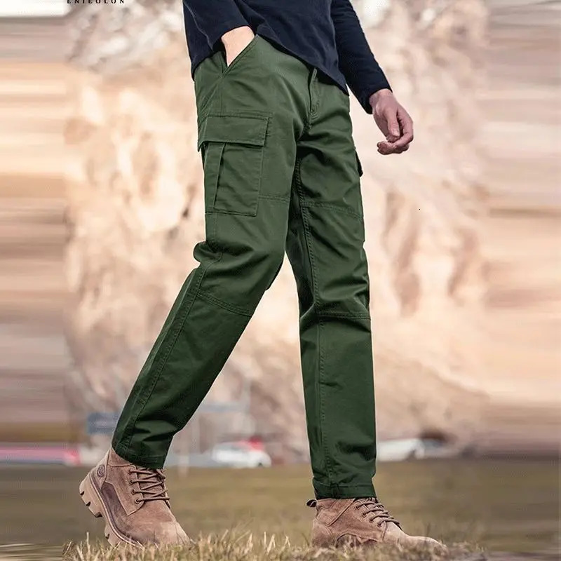 Spring Summer Men Cargo Pants American Vintage Streetwear Fashion Male Clothes Six Pockets Casual Solid Straight Trousers 240806