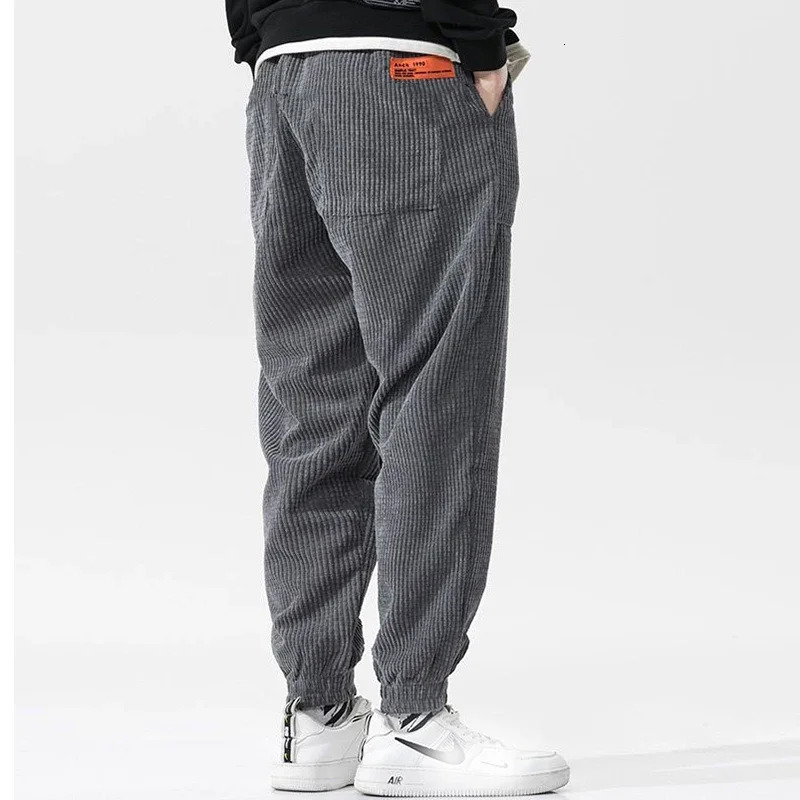 Spring Casual Loose Corduroy Solid Color Harem Pants Man Pockets All Match Fashion Male Trousers Streetwear Clothes 240806