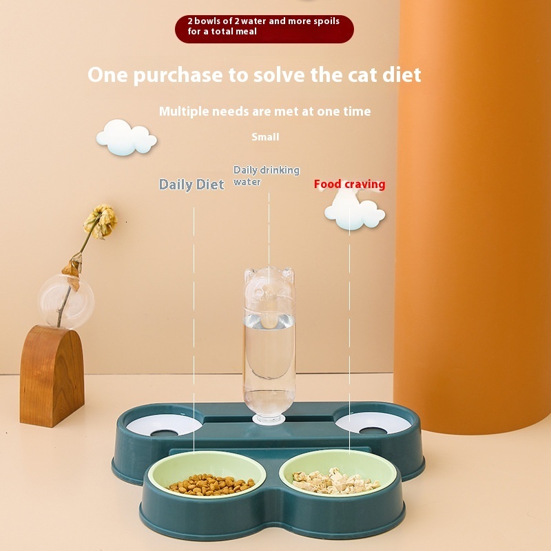New pet dog feeder, integrated dispenser, knock anti slip cat bowl, four bowl automatic water and food dispenser