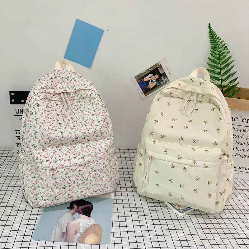 Leisure Flower Student School Bag Waterproof Nylon Backpack Large Capacity Book Stationery Organizer 240807