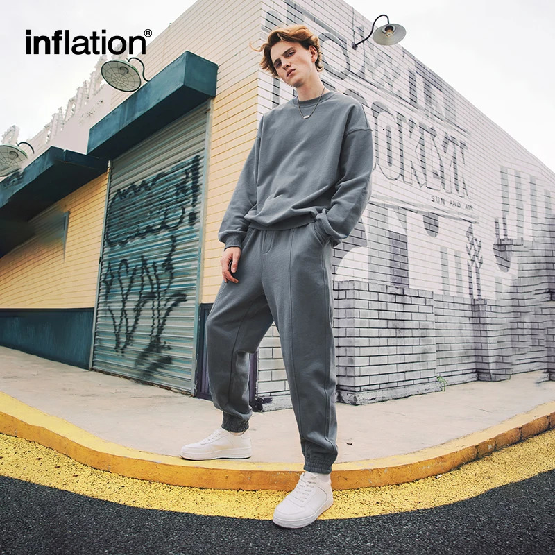 IATION Solid Heavyweight French Terry Sweatshirt Set Couple Jogging Suit Organic Cotton Unisex Trucksuits 240806