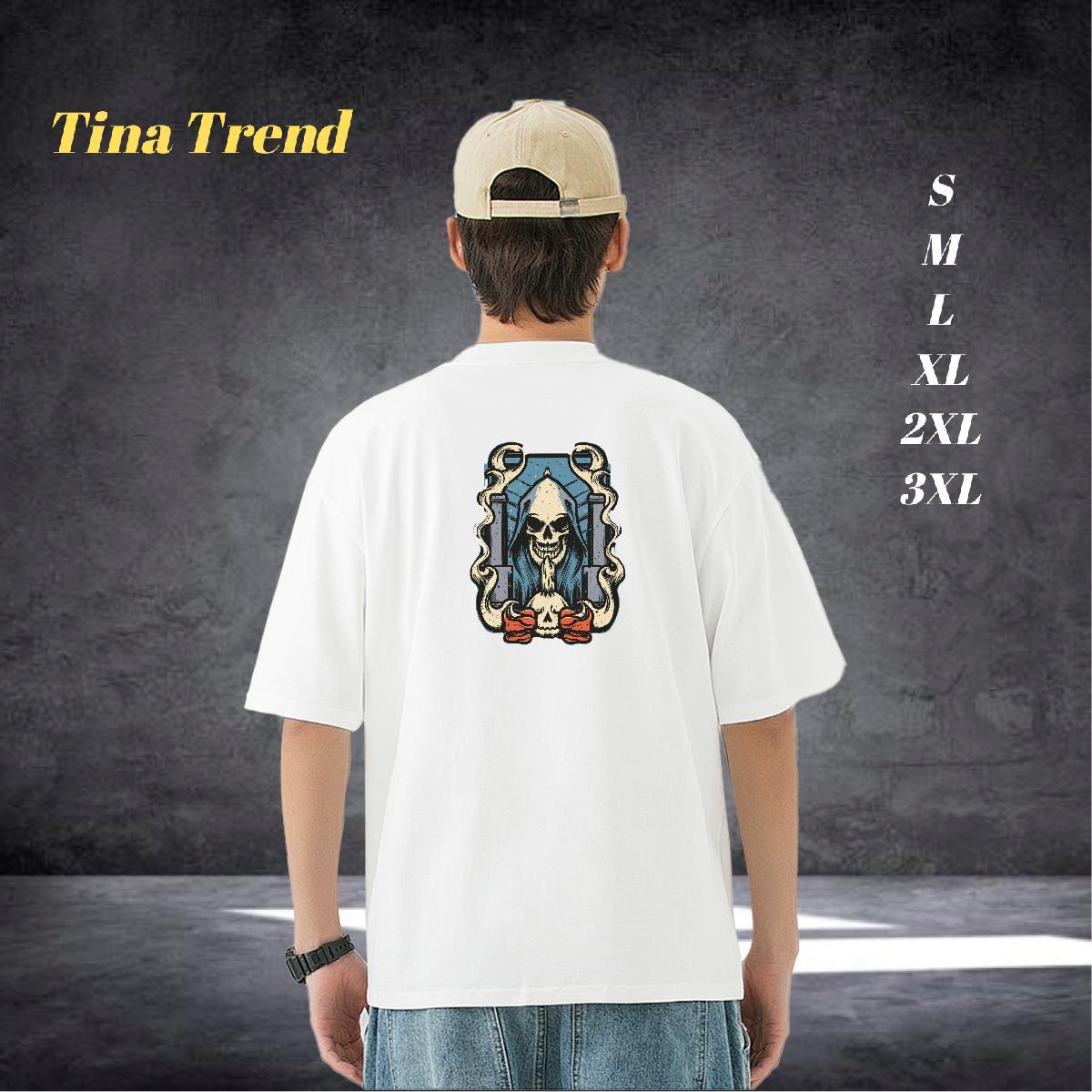 Free Shipping Man T Shirts skull Tees 230g Cotton Spring Summer Comfortable Cartoon Printing L-4XL Breathable Short Sleeve Men Tees