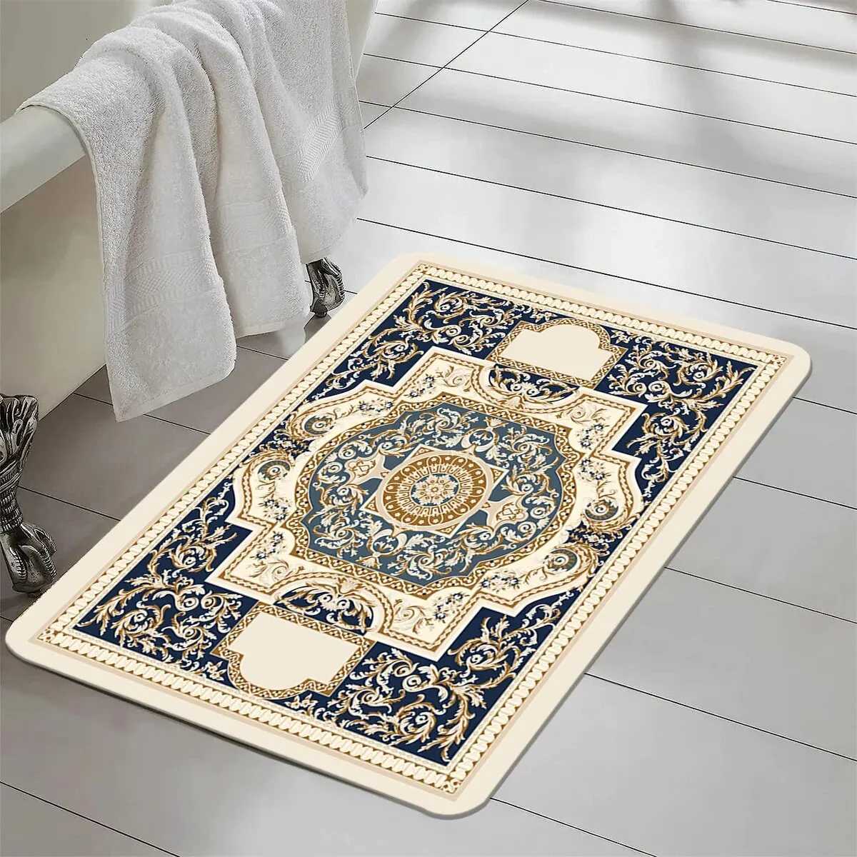 1pc Water-absorbing Anti-skid Bath Mat Plaid Wood Floor Rug Mat Suitable For Bathroom Living Room Bedroom Indoor AndXJ240807