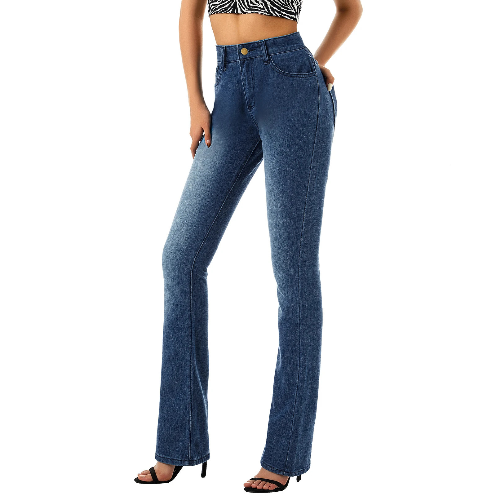 Women Y2K Aesthetic Casual Denim Flared Pants Solid Color Loose Low Waist Bell Bottom Trousers with Pockets 240807