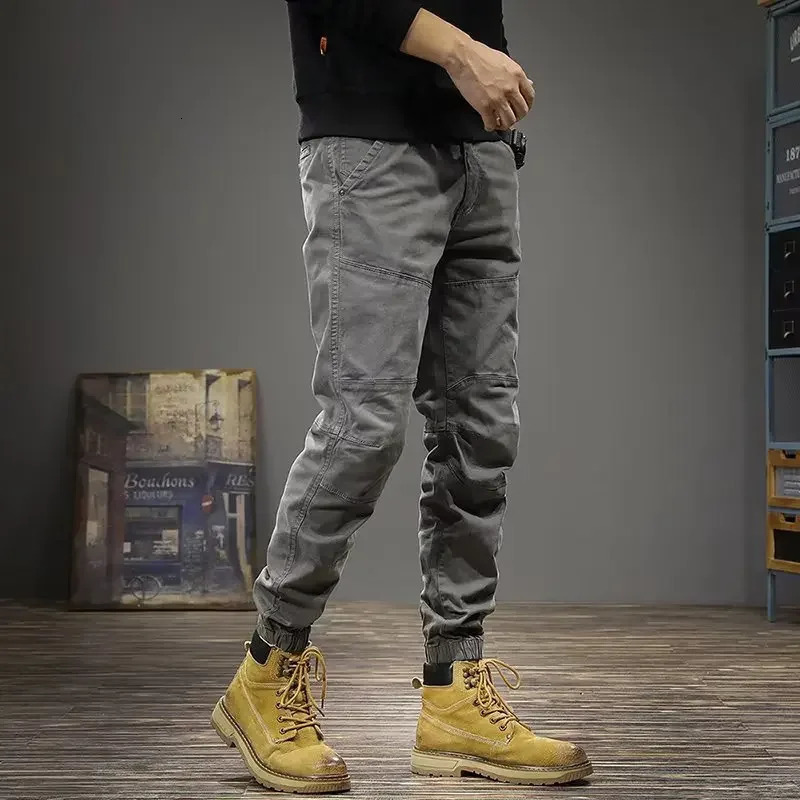 Spring Autumn Vintage American Style Loosefit Casual Pants For Men Trendy Versatile Cargo Bunched Feet 240806
