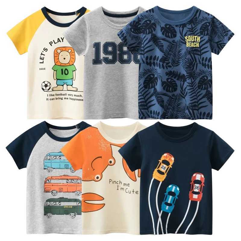 2024 Summer New Childrens Clothing Leaf Letter Printing Childrens Clothing Boys Short sleeved T-shirt Cotton Top T-shirt Direct ShippingW240718