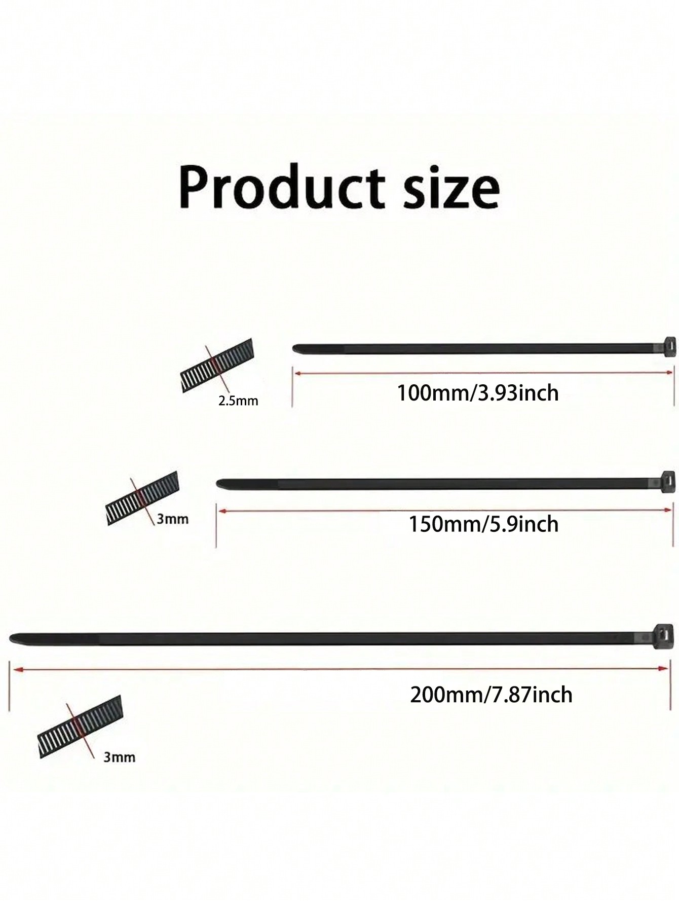 100pcs nylon plastic buckle strong cable tie rope automotive wire binding belt fixer self-locking black cable tie