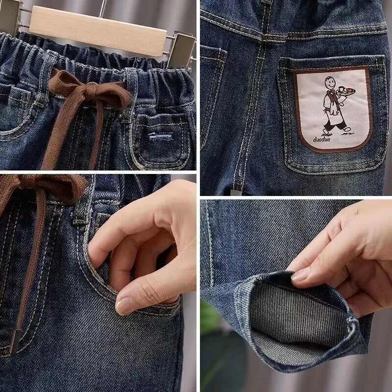 Jeans Boys Pants Spring and Autumn 2024 New Childrens Fashionable Loose Fit Jeans Boys and Baby Autumn Wear Trousers