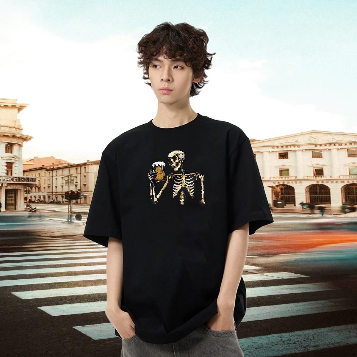 Customized T-Shirts skull Tops 230g 100% Cotton High Street Hip Hop Designer Skull Crew Neck Breathable Men Tshirts