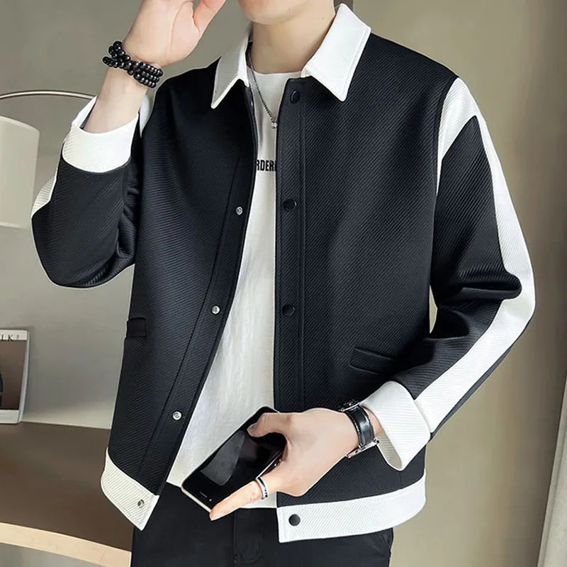 Spring and Autumn Fashion Trends Handsome Colorful Versatile Polo Collar Korean Casual Jacket Loose Fit Mens Jacket240806