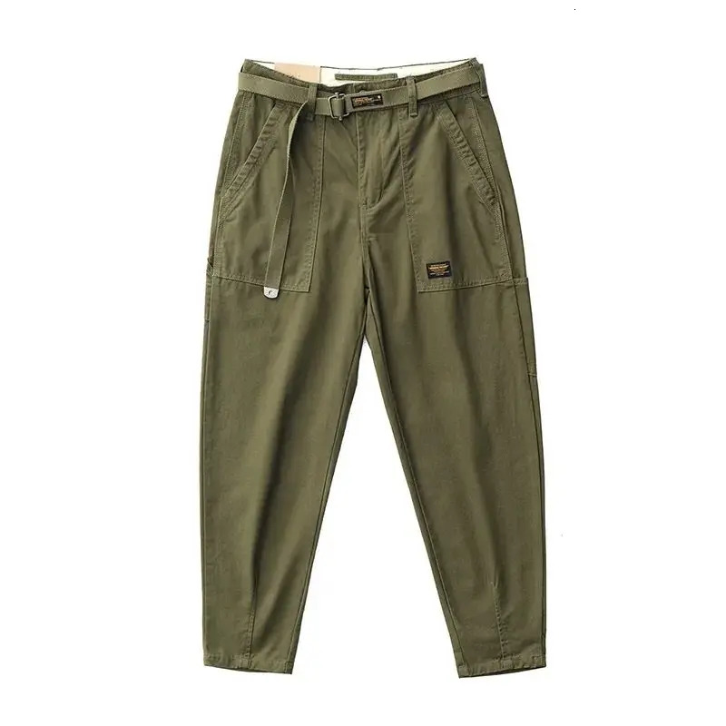 Mens Mid Waist Button Zipper Spring and Autumn Punk Cargo Loose Sashes Solid Color Patchwork Pocket Versatile Casual Pants 240806