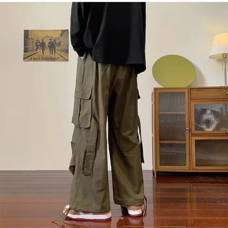 Cargo Pants for Men Black Baggy Slacks Emo Hip Hop Trousers Man Straight Y2k In Harajuku Multipockets Wide Vintage Work Long 240806