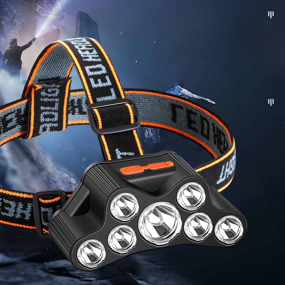 Rechargeable Portable Outdoor LED Headlamp with 7 High-Power Lightheads for Night Fishing & Mining Activities