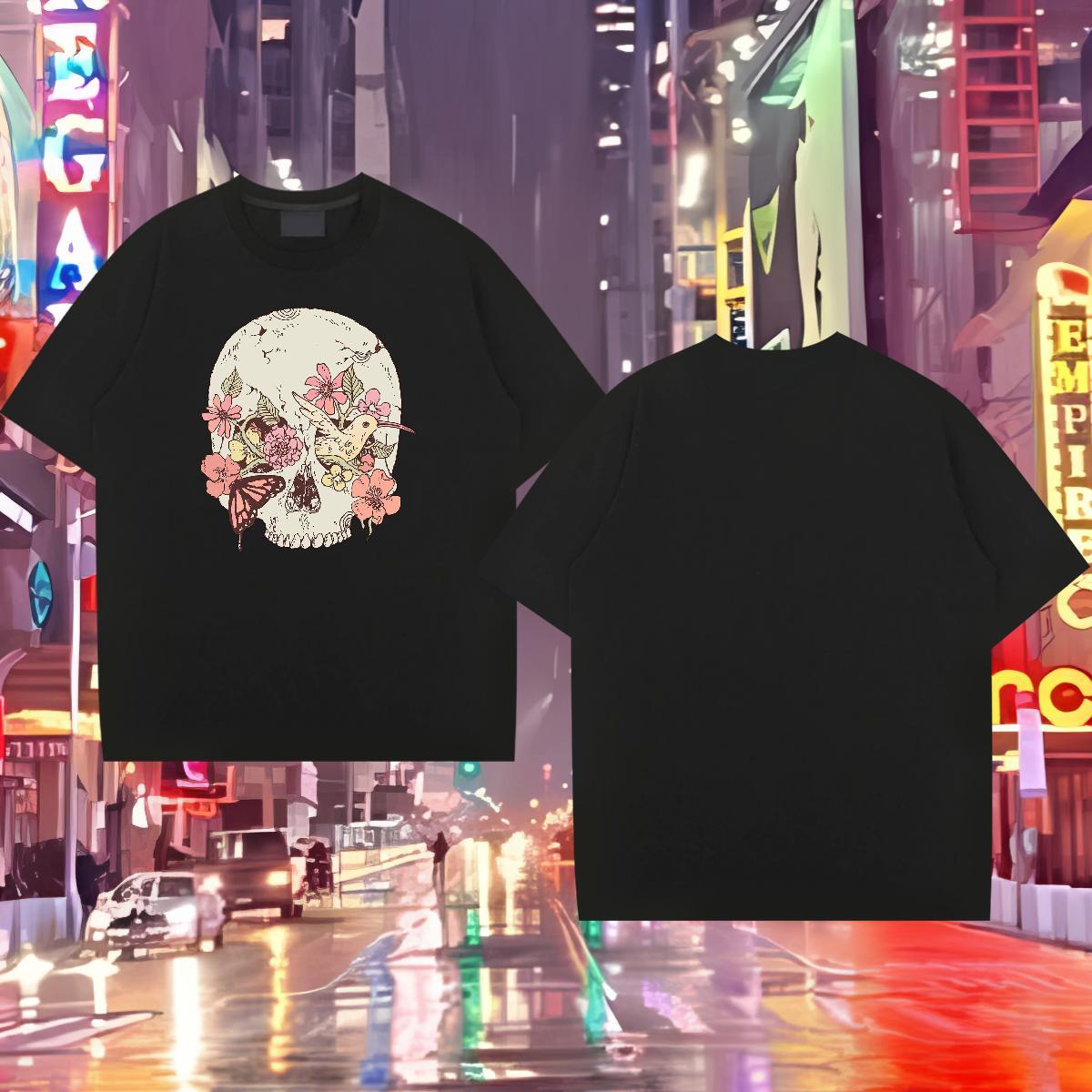 2024 New T-Shirts skull Polos 230g Cotton Sports Casual Wholesale Custom Big Size Breathable Soft Mens Tshirts