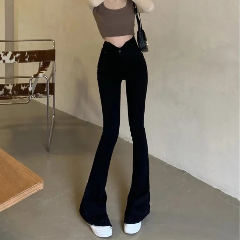 Trousers Flared Pants for Woman Sexy Skinny Bell Bottom Slim Fit Womens Jeans Grunge Y2k Z A Summer Office Wide Leg 90s R Flare 240807