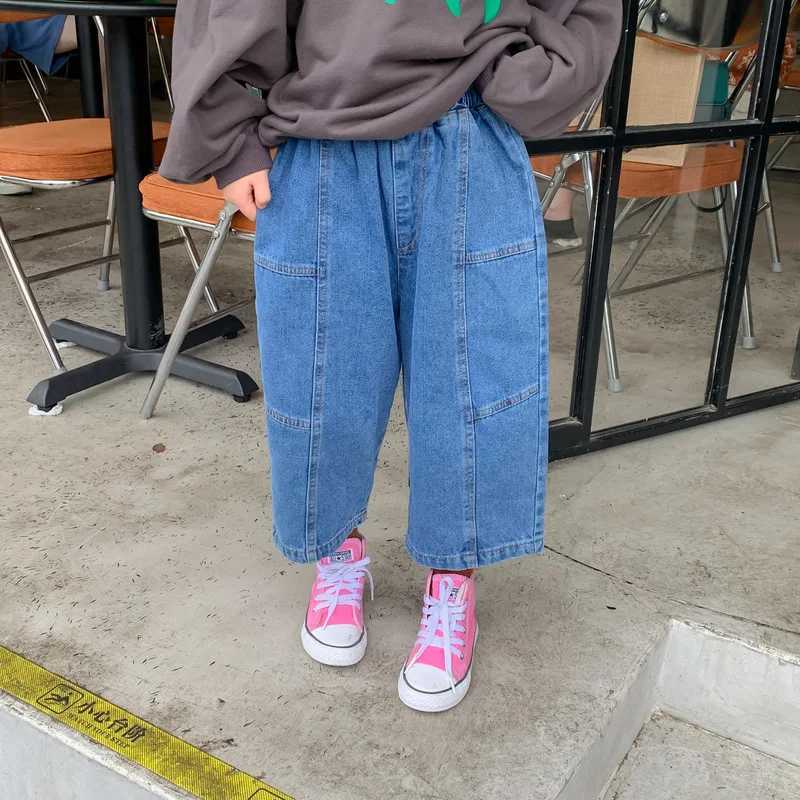 Jeans Spring Autumn girls fashion patchwork jeans Boys wide leg casual denim pants