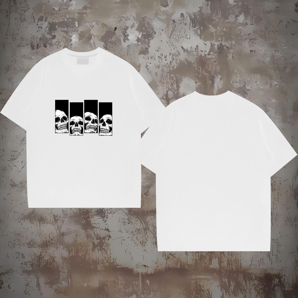 Classic Man T Shirts skull Tops 100% Cotton 230g Anime Printing Street Cool Graphic Breathable Crew Neck Tshirts