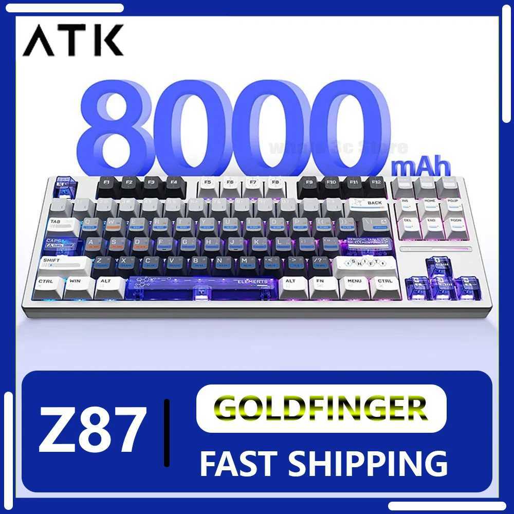 ATK Z87 Mechanical Keyboard Three Mode Semi-aluminum E-Sport Wirelesss Gaming Keyboard Hot Swap Gasket RGB Pc Gamer Office GiftsM240715