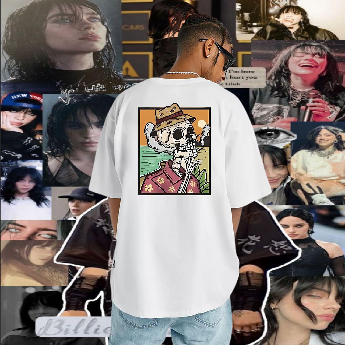 DIY Man T Shirts skull Tops Tees 100% Cotton 230g Sports Casual TOP Quality Black Oversized Breathable Short Sleeve Men Tees