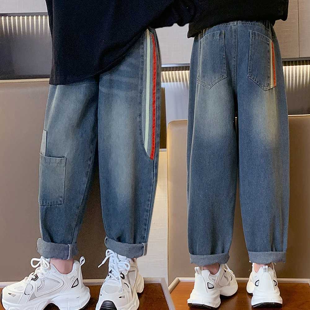 Jeans Fashion Girls Jeans for Spring Autumn Casual Loose Harem Pants 5-14 Years Children Korean Teenage Elastic Waist Denim Trousers