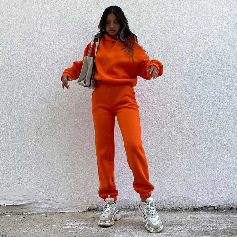 Womens Fall Solid Color Hooded Sweater High Waist Leggings Sports Casual Suit Two Piece Sets Womens Outifits 240807