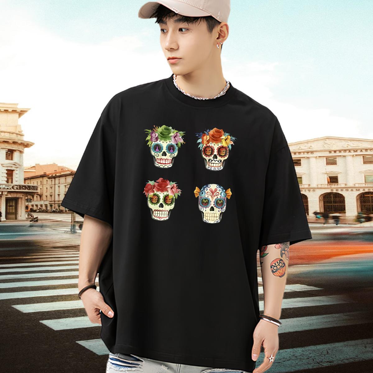 Free Shipping T Shirt For Man flower Polos 100% Cotton 230g Street wear Hip Hop Cool Design Custom Printing Short Sleeve O-Neck Men Clothes T-Shirt